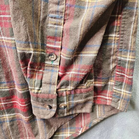 Tommy Hilfiger Flannel Mens Sz Medium Brown Burgundy Plaid Button Up Shirt - Picture 2 of 8